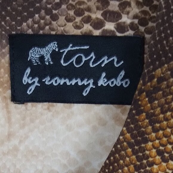 Ronny Kobo Tri Color Long Sleeve  Asymmetrical  BodyCon  Snake Print  Dress Sz S - Picture 4 of 10